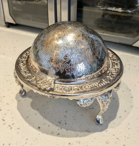 Vintage Silver-Plated Caviar Container English England Marked Hooded No Insert