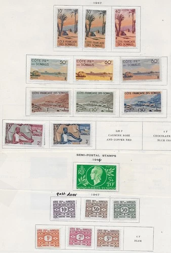 18 Somali Coast Stamps w/Back of Book from Quality Old Antique Album 1944-1947