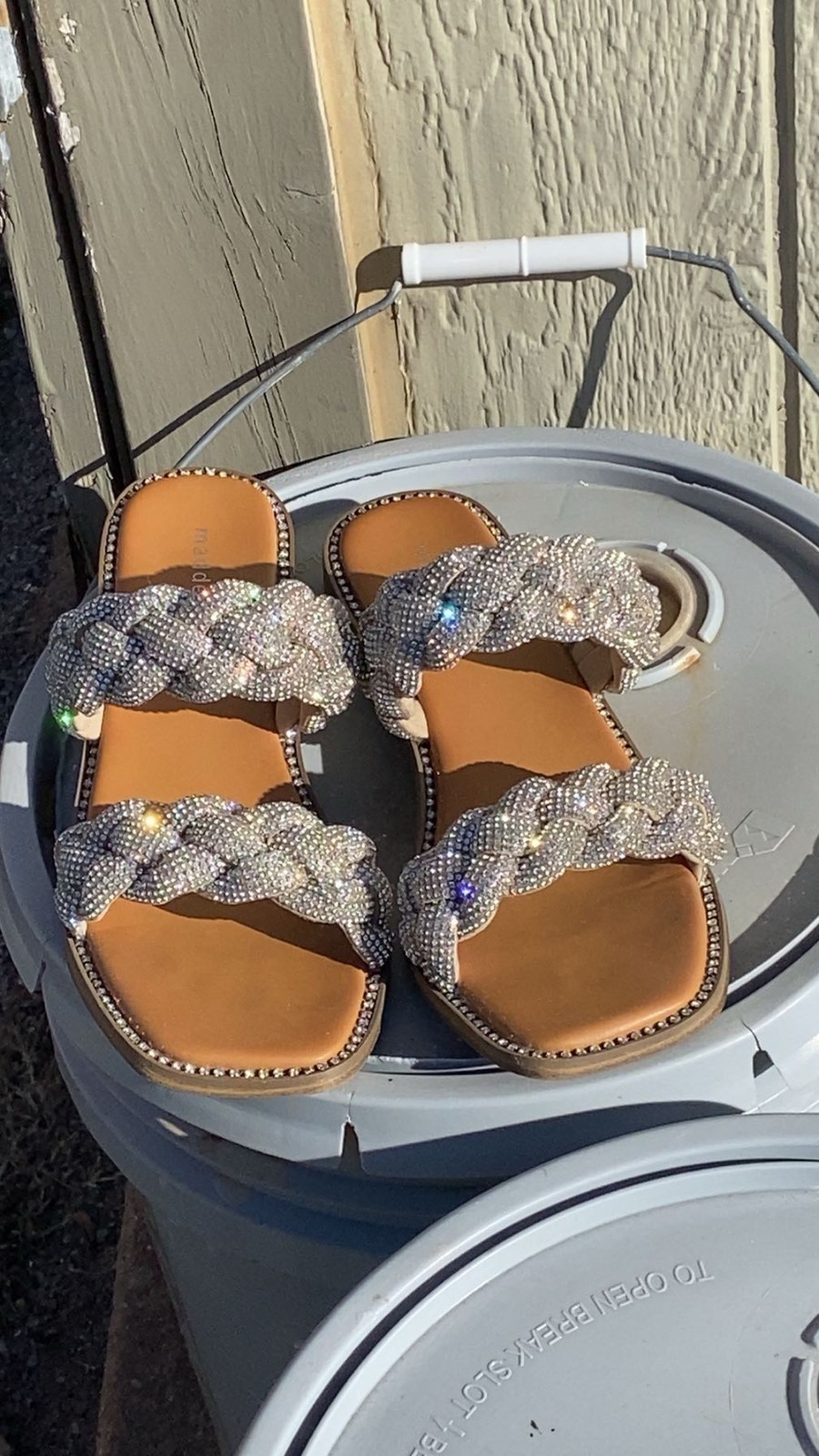 Madden Girl Rhinestone Braided Strap Slide Sandals Silver Women Size 8.5