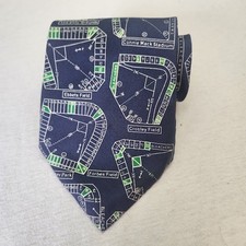 JOSH BACH Classic Ballparks - Pure Silk Blue Necktie Made in USA