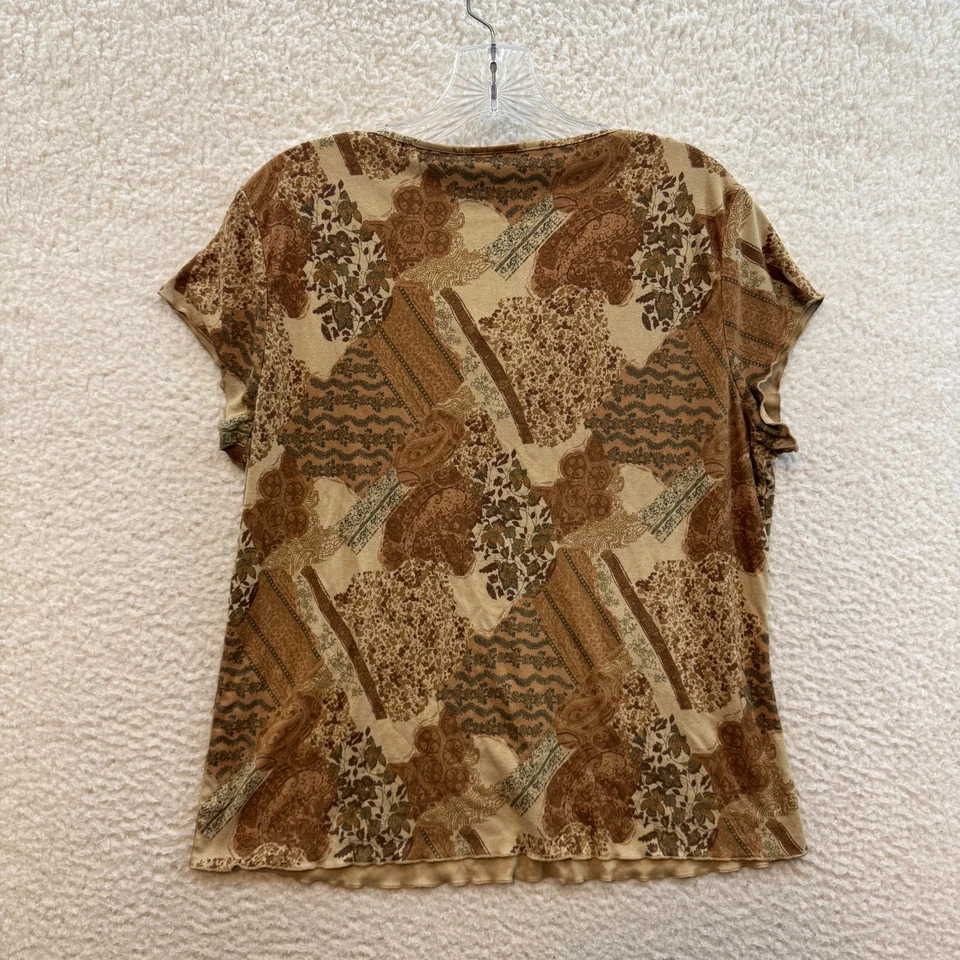 Top Y2K Vintage XL Marrón Tostado Imitación Gamuza Microfibra Patchwork Boho Grunge Hippie Foto 2 de 4