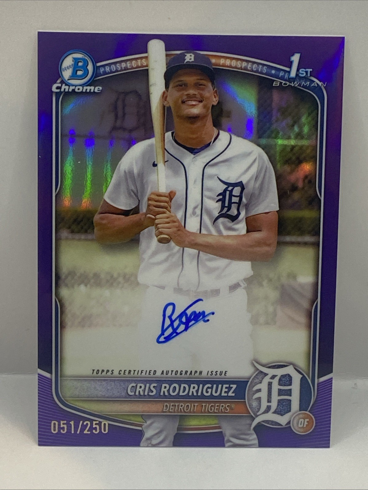 2025 Bowman Chrome 1st Cris Rodriguez Purple Refractor Auto #51/250 Tigers RC SP
