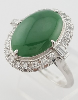 Vintage Natural No Treatment Jadeite Fei Cui Jade Diamond Ring 4.5 ct Platinum