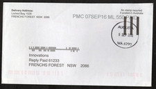 AUGUSTA, WA 6290 postmarked cover dated 6 SEP 2016