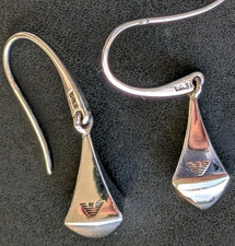 Genuine Emporio Armani Sterling Silver Dangle Drop Hook Earrings Signed