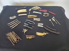 VTG Gold/Silver Tone Hair Barrettes Clips Faux Tortoise Shell Rhinestones France