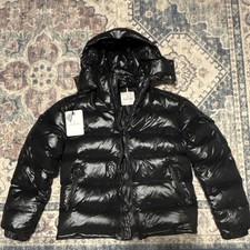 Moncler Black Down Puffer Jacket Hooded Logo ...