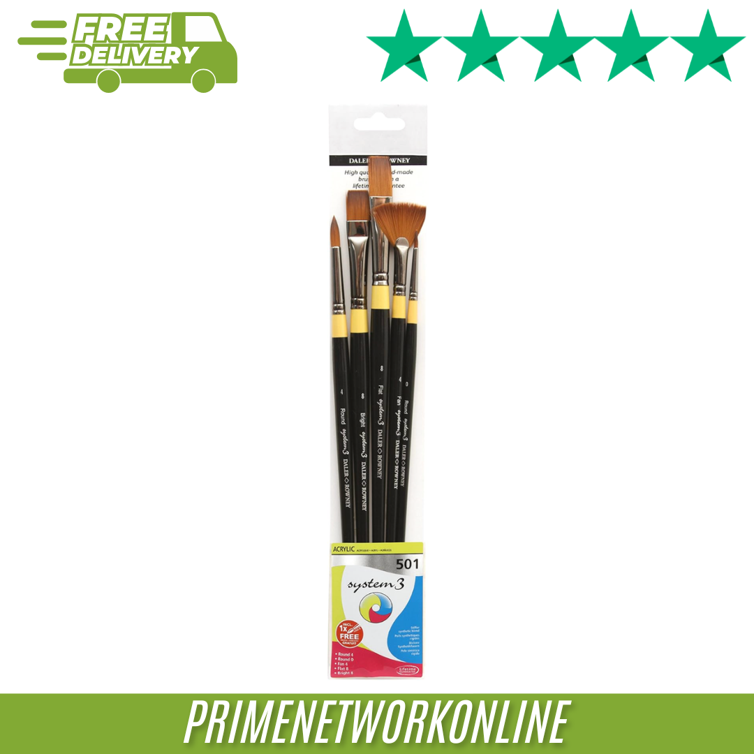 Daler-Rowney System3 Acrylic Brush Set 501 5pc Stiff Synthetic