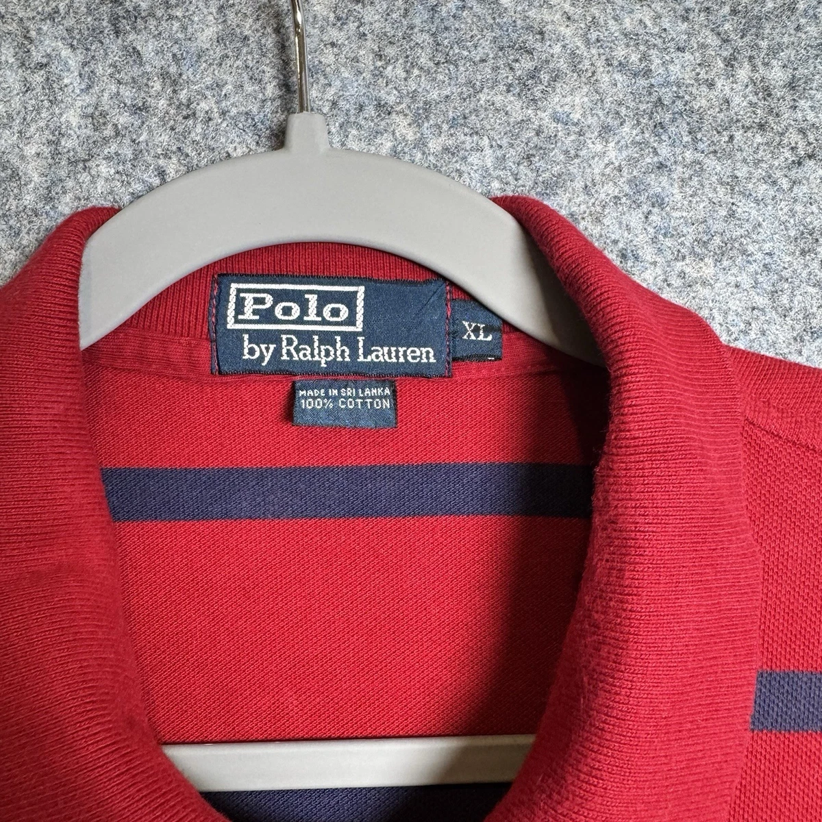 Ralph Lauren Polo Shirt Mens XL Red Blue Striped Cotton Casual Preppy Golf Retro
