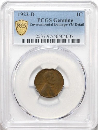 1922-D 1c Lincoln Wheat Cent PCGS VG Details - Better Date Coin / Penny