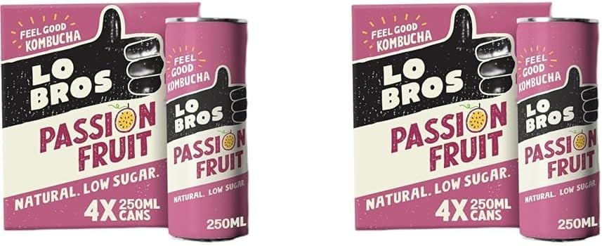 Lo Bros Kombucha Passionfruit Low - Sugar 4 x 250ml – Vegan, Gluten Free, Low