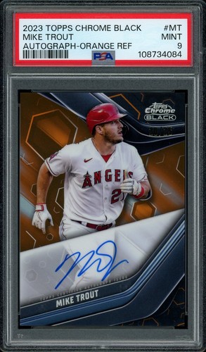 2023 Topps Chrome Black - Mike Trout Orange Refractor On Card Auto /25 - PSA 9