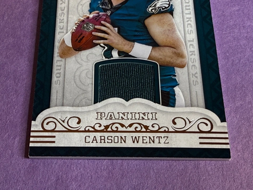 2016 Panini Carson Wentz #2 RC Squires Jerseys Player Worn Relic Eagles /Vikings - Image 2 of 4