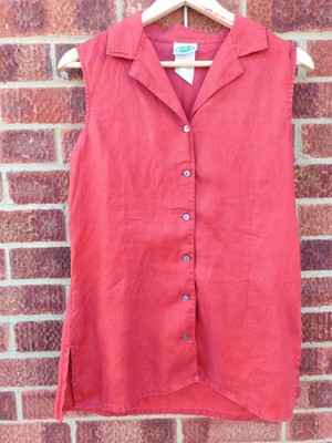 Vintage rotes Laura Ashley Leinen Button Down Weste Hemd