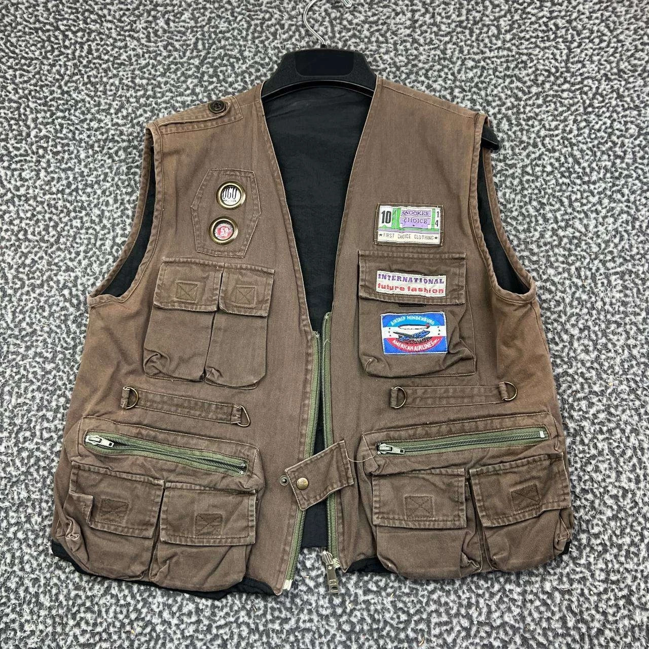 Vintage Orniche Fishing Vest Men Large Brown Multi Pocket Patch Utility L