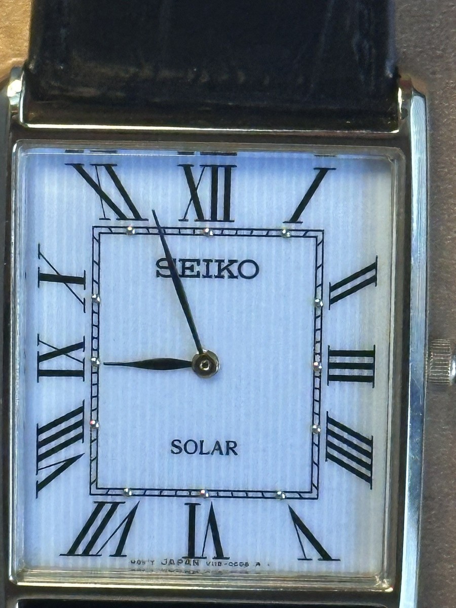 SEIKO SUP880 V115-0BC0 White Roman Square Tank 22mm Solar Men