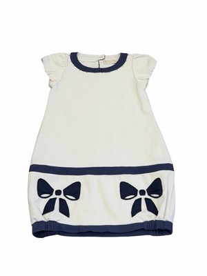 Monnalisa Girl's 8 Dress White Short Sleeve Bow Detail Embellished Rhinestones