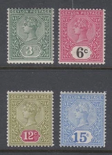Ceylon 1899-1900 3c, 6c, 12c, 15c VLM Mint. SG257, 259, 260, 261