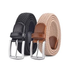 Men's Stretch Woven 1.3" Wide Elastic 28"-30"Waist Adjustable 2pack-black/Beige