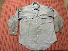 MENS VINTAGE 70S BIG MAC DISTRESSED BUTTON UP CHAMBRAY WORK SHIRT SIZE LARGE