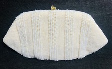 Vtg Clutch Japan w/Full Italian Pearl White Beads Evening Bag Purse La Regale