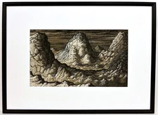 MIXED MEDIA PAINTING of a RUGGED MOUNTAIN LANDSCAPE Illegibly Signed