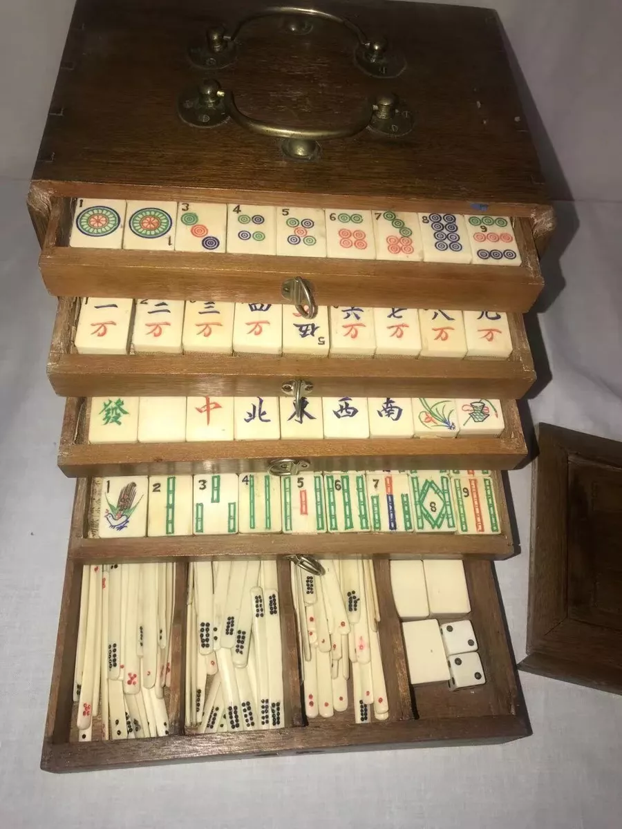 1920's Antique Mahjong Set with 145 Bone & Bamboo Tiles and Instruction  Booklet