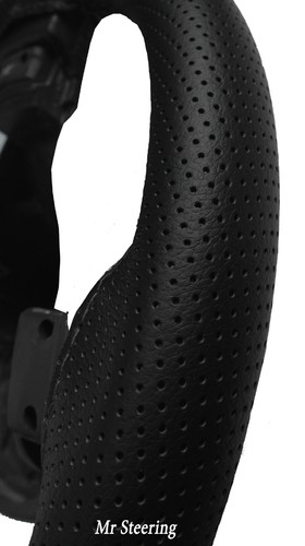 FITS MORRIS MAJOR REAL BLACK PERFORATED LEATHER STEERING WHEEL COVER GREY STITCH - Picture 2 of 3