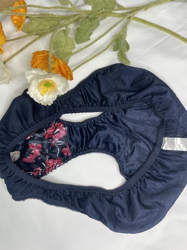 Vintage Slippery Navy Blue Nylon Panty Sheer Lace Sissy Hi Leg Breifs Sz.8/ XL - Picture 21 of 24