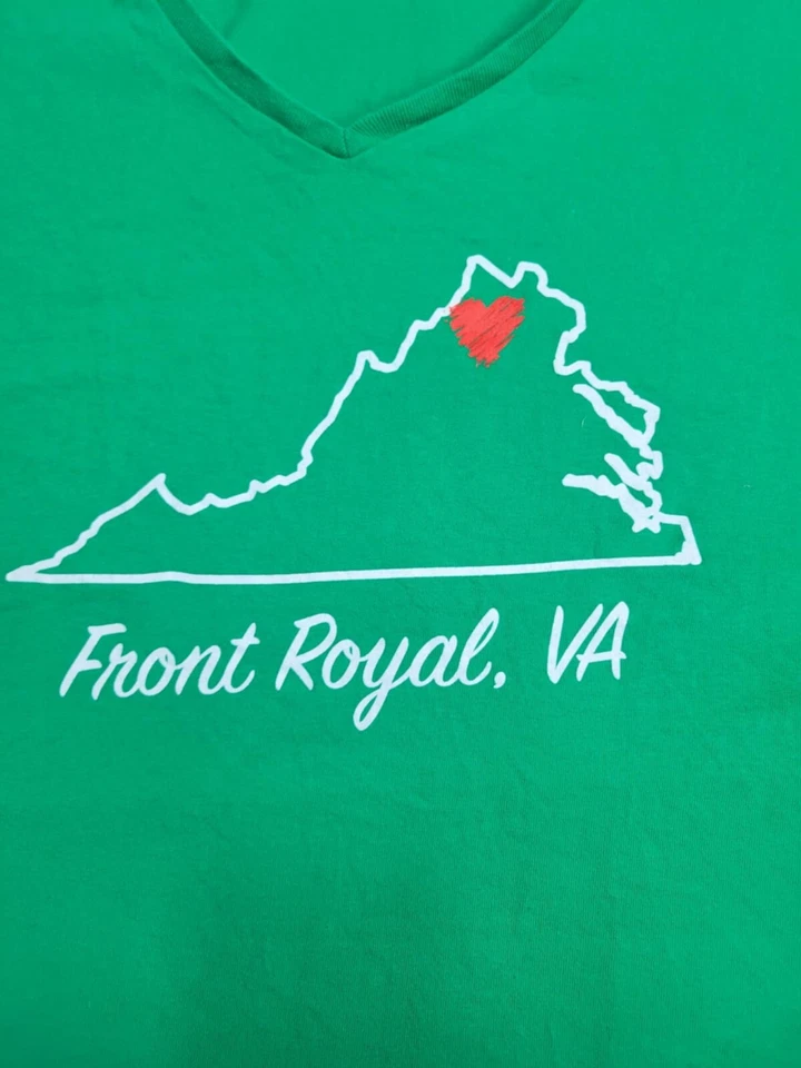 Custom Ink Front Royal VA T-Shirt Women's Size Medium V Neck Short Sleeve Green - Image 3 of 4
