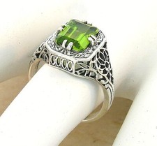 GENUINE 1.50 CARAT PERIDOT 925 STERLING SILVER DECO ANTIQUE STYLE RING    688