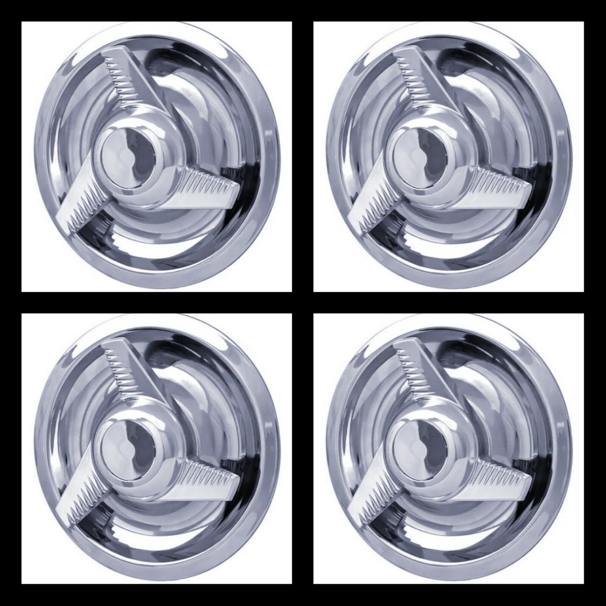 Set Of 4 Chrome Chevy Rally Wheel Center Caps – Tri-Bar Spinner Fit Chevelle, Camaro, Corvette