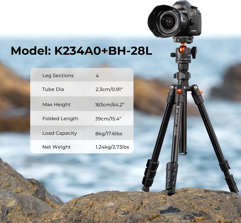 K&F Concept 163cm Camera Tripod Lightweight Vlog Travel DSLR Tripod Smartphone - Image 2 of 4