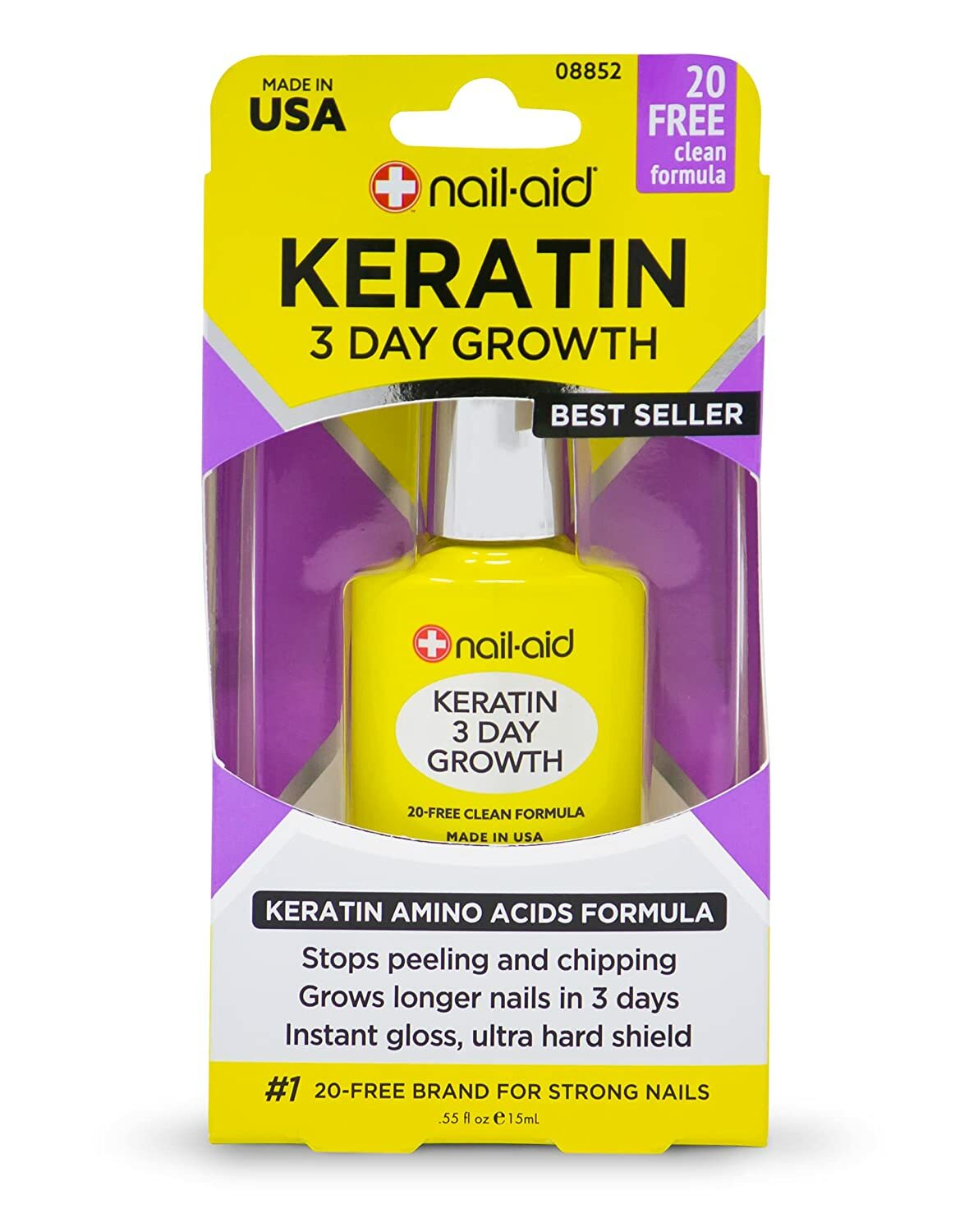 NailAid Keratin 3 Day Growth Nail Treatment & Strengthener, Clear, 0.