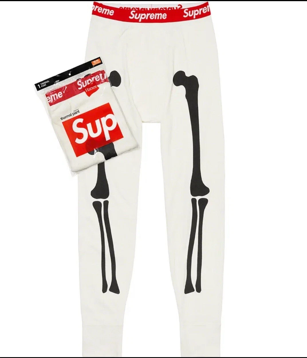 Pantalon long thermique neuf Supreme Hanes os squelette naturel taille L