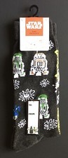 Disney Star Wars Christmas Men's Crew Socks Sz 6.5-12 R2-D2 Snowflake Gray-Multi