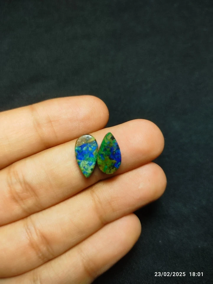 Azurite Malachite Pear Cabochon 14x8mm Deep Blue-Green Jewelry Stone - Image 3 of 4