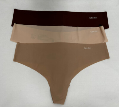 Calvin Klein Womens XL Thong Underwear Seamless Set Of 3 Nude Beige Brown New