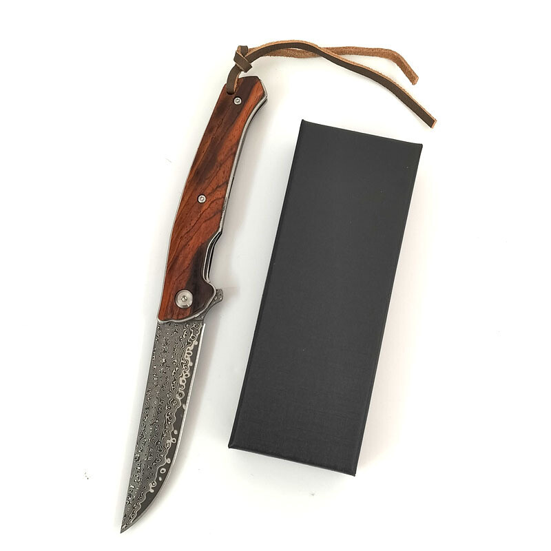 Damascus steel tactical folding knife for outdoor EDC and survival