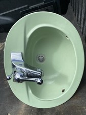 Vtg Mid Century 18" Pale Jadeite Green Round Drop in Bath Sink  Stamped 1968