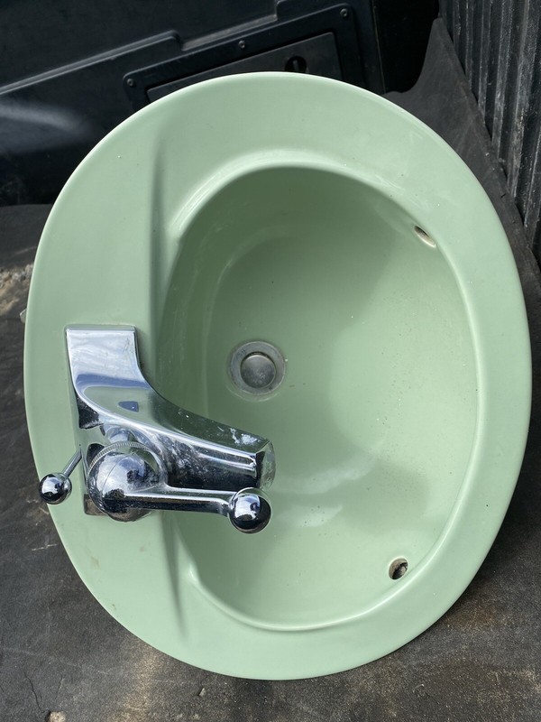 Vtg Mid Century 18" Pale Jadeite Green Round Drop in Bath Sink  Stamped 1968