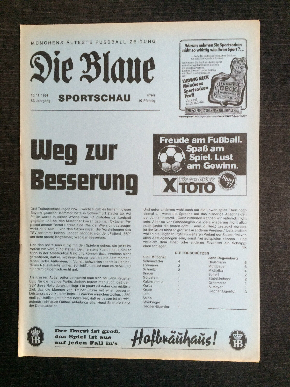 Bavaria League 84/85 Tsv 1860 Munich - Ssv Jahn Regensburg, 10.11.1984