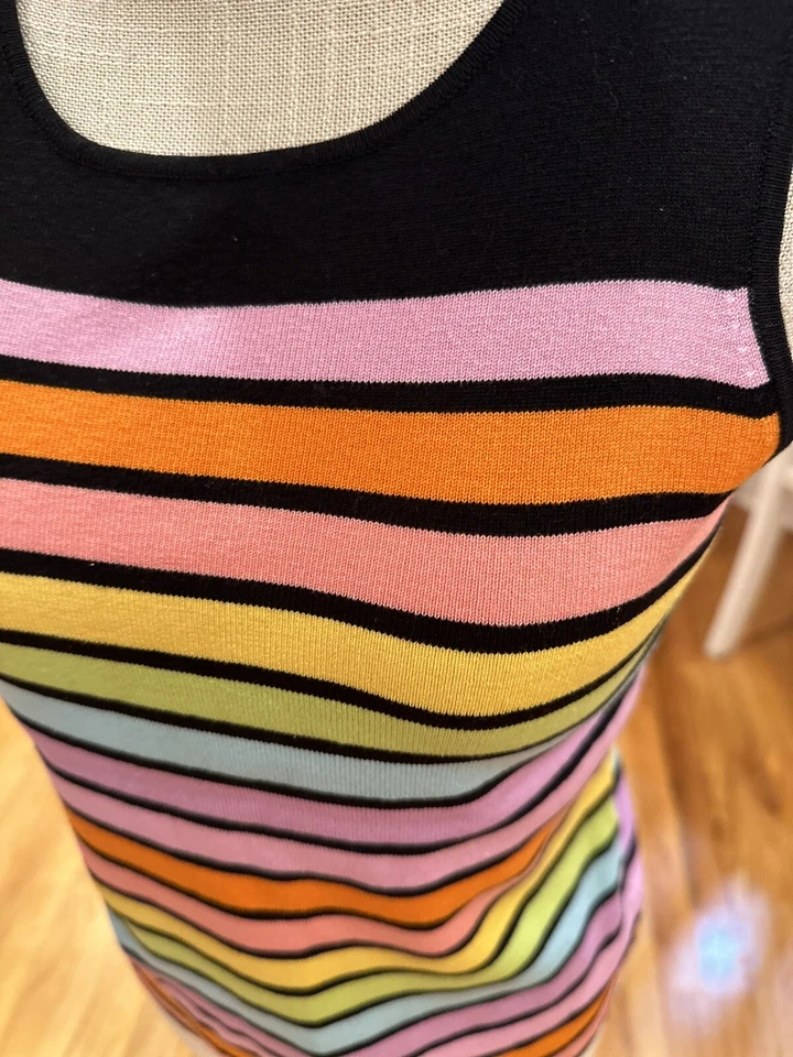 Camisa Evie Negra Colorida Rayas Sin Mangas Mezcla Seda Foto 2 de 4