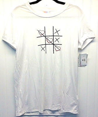 LulaRoe Liv size M White with Tic Tac Toe on front Red Hearts Valentines Day New