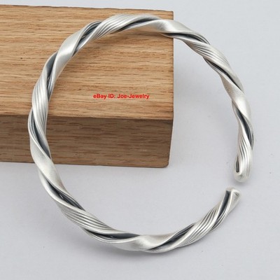 Real 999 Fine Silver Vintage Style Twisted Cuff Women's Bangle 55-58mm Dia.