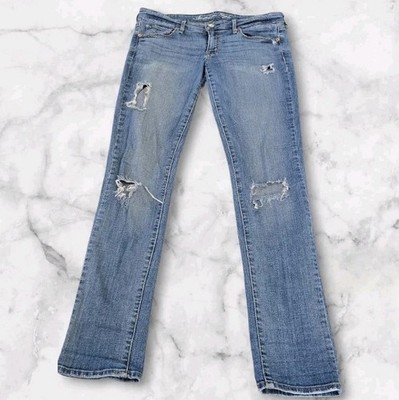 American Eagle Outfitters Light Blue Distressed Straight Leg Skinny Jeans Size:8