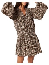 JOIE Womens Brown Tie Blouson Sleeve Split Above The Knee Drop Waist Dress 8