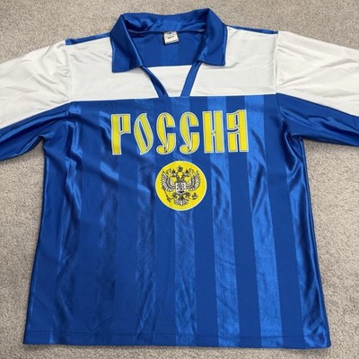 Vintage Fan Club Russia Soccer Jersey Polo Large Made In Moscow #10 Blue White