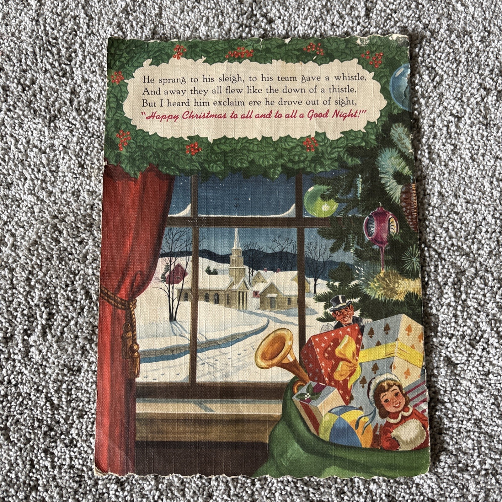 Night Before Christmas 1956 Large Book by Whitman Publishing with Flocking
