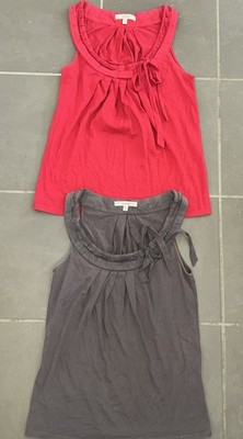 PIPER Womens Sz AU 8 sleeveless tank tops X 2 Red & Grey Same Design VGC